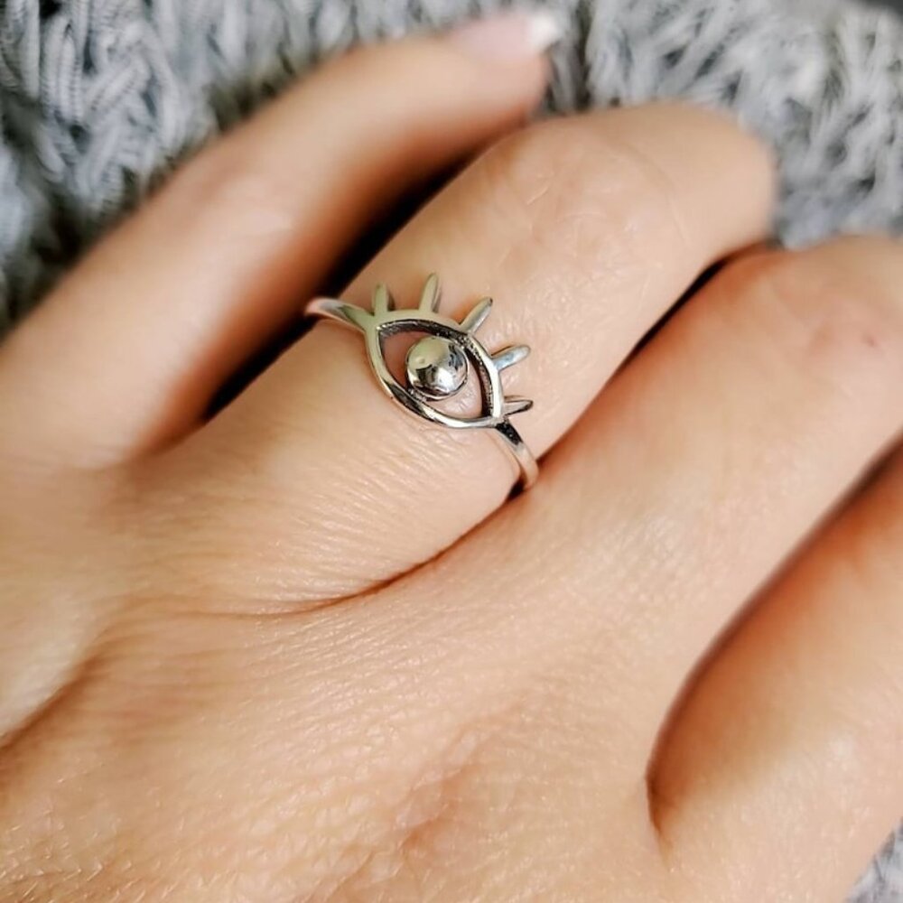 Eye Sterling Silver Ring, Dainty Ring, Evil Eye Ring, Minimalist All Seeing Eye